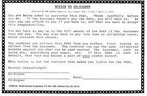 NOTICE TO CO-SIGNER-NCR