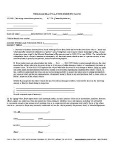 Wholesale Bill of Sale with Indemnity Clause 2 part NCR